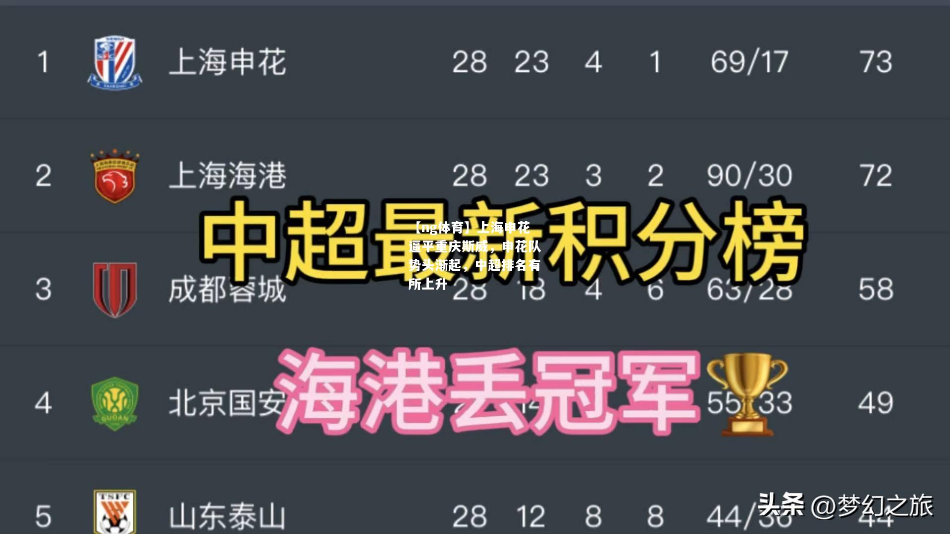【ng体育】上海申花逼平重庆斯威，申花队势头渐起，中超排名有所上升